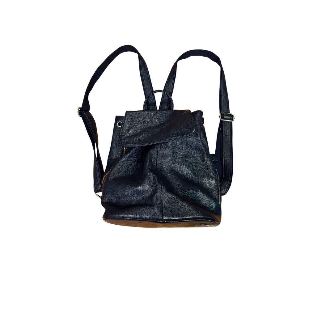 Boyatu‎ Womens Navy Blue Pebbled Leather Convertible Backpack Drawstring Bag